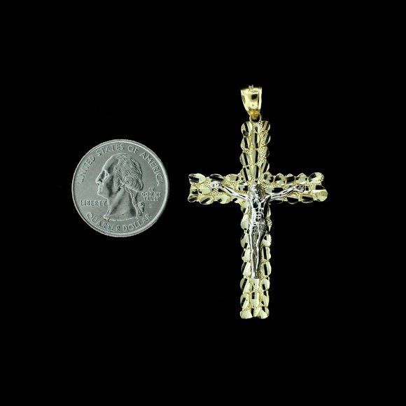 Real 10K Yellow Gold Large Nugget Cross Pendant - Picture 4 of 8